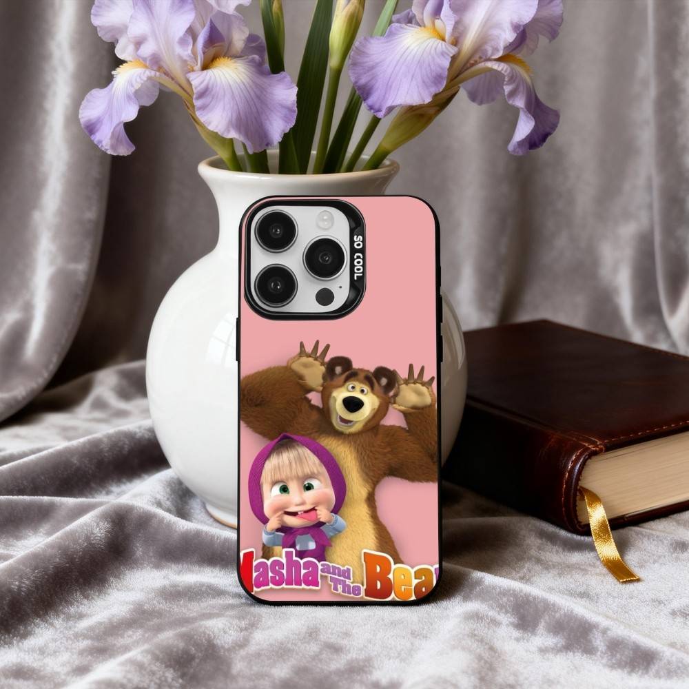 Cute M-Masha and the B-Bears Phone Case For iPhone17,16,15,14,13,12,11 Plus,Pro Max Black Candy Silver Phone Case