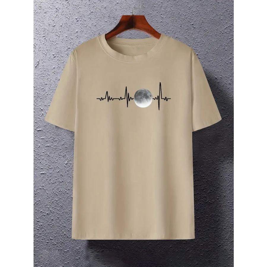 

Мужская хлопковая футболка с принтом ЭКГ и Луны - Повседневная, дышащая футболка с круглым вырезом для повседневной одежды 3XL абрикосовый