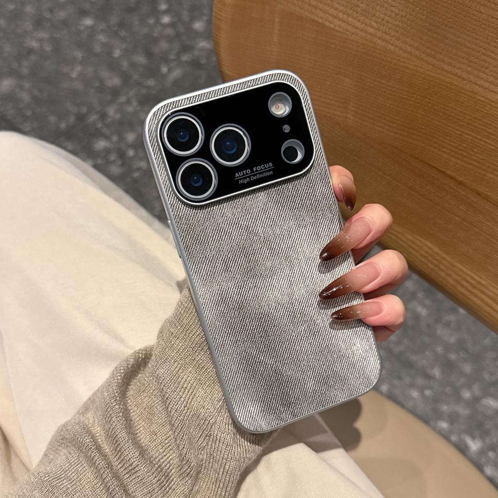 Applicable to Apple 17proMax mobile phone case denim cloth pattern iPhone16 large window new all-inclusive 15 protective case