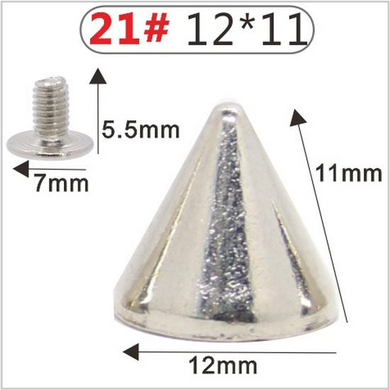 Punk Spike Alloy Bullet Rivet Horn Cone with Base Screw for Apparel, Bags, Shoes