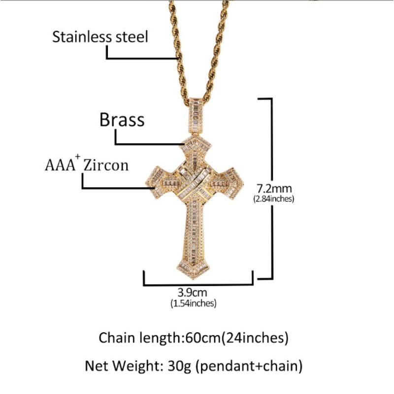 European and American Hip-hop Style Copper Inlaid Zircon Cross Pendant Full of Diamonds Men's Street Fashion Necklace Accessories