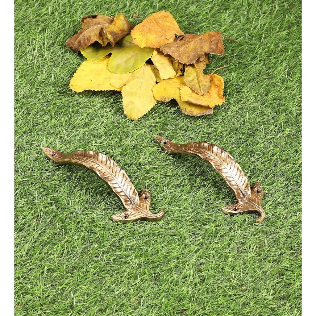 7 Inches Leaf Design Brass Door Handle Pair, Brass Pull Handles, Main Door Handle Pairs, Standard, Pack of 2