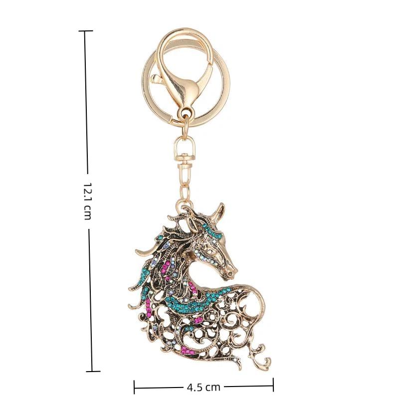 2026 New Horse Keychain Sparkling Crystal Metal Animal Pony Handbag Pendant Decoration Car Key Ring New Year Souvenir Gift