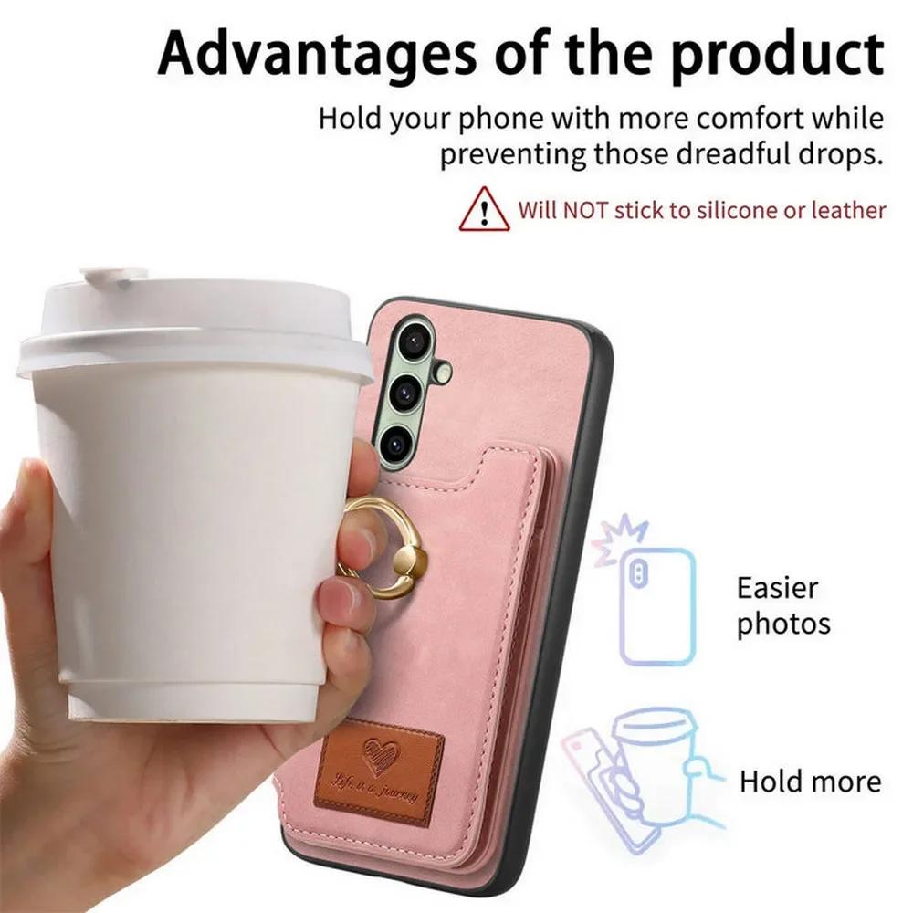 2 In 1 Detachable Cards Solt Wallet Leather Case For Samsung S25 Ultra S24 Plus S23 A56 A06 A16 A55 A35 A15 A05 A24 Ring Holder
