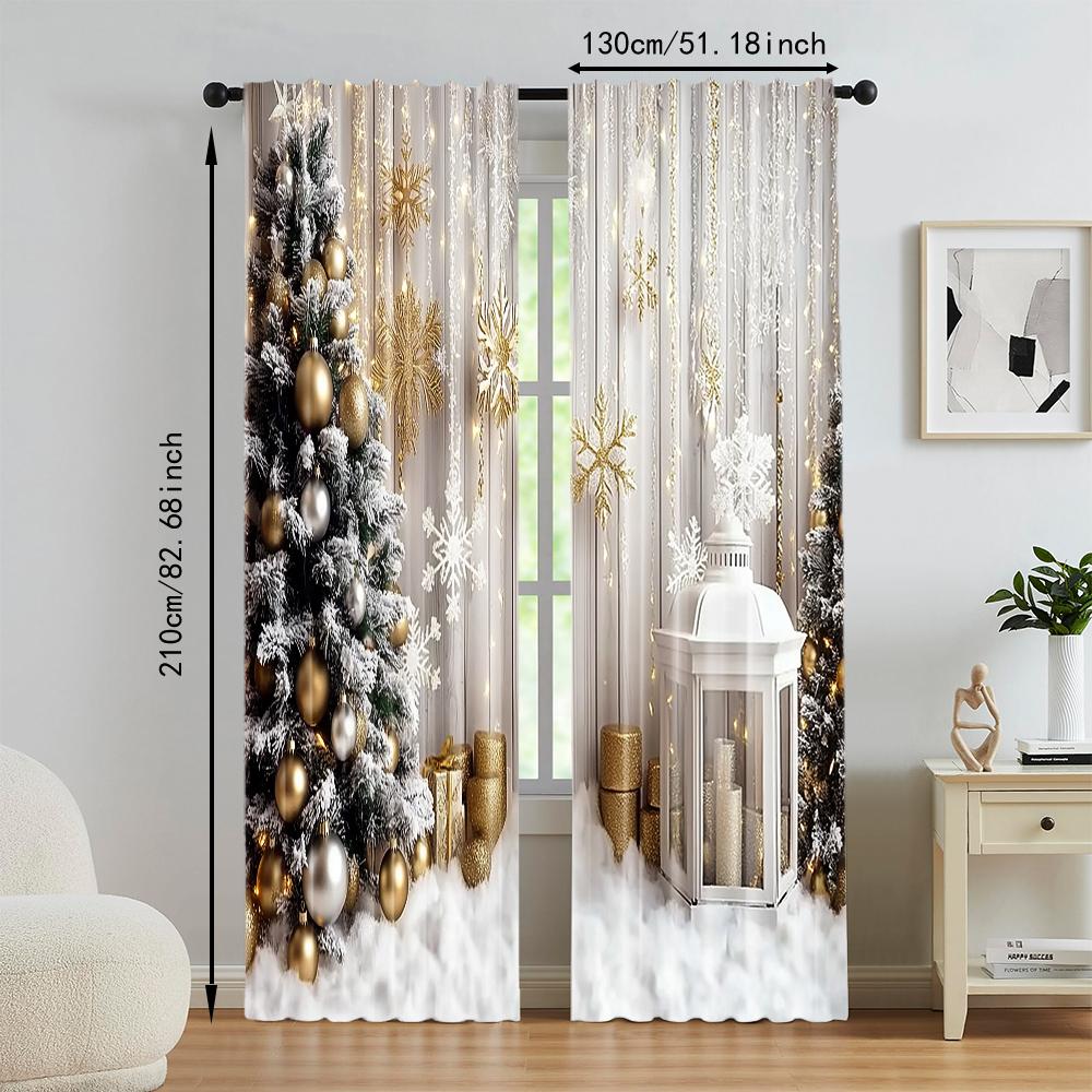 Set Of 2 Christmas Tree Snowflake Window Curtain Polyester Material Landscapes Print Bedroom Living Room Curtains Made Sitting Treatment