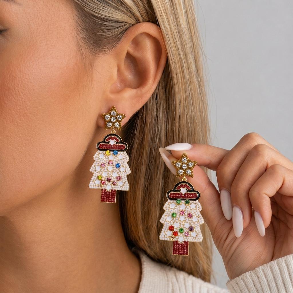 Fashion Christmas Tree Dangle Earring For Women Colorful Rhinestone Star Drop Earring Xmas Holiday Party Ear Jewelry Accessories