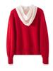 Women's 100% Pure Wool Color Block Cardigan Hoodie - Loose Knit Button-Up Sweater Coat