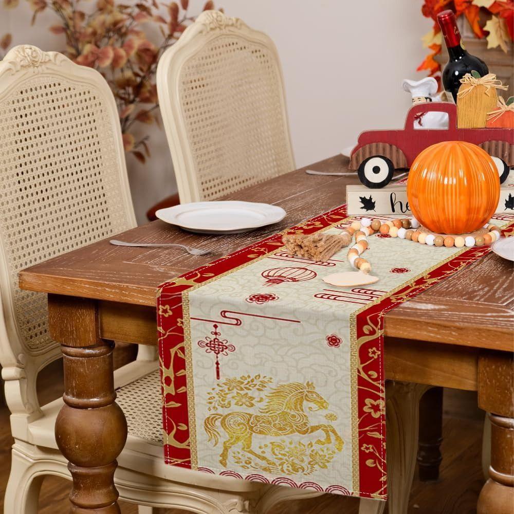 Wine Glass Chinese New Year Table Runner Fireworks Merry New Year Decorations  New Year Gift