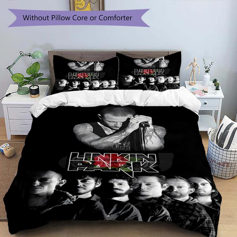 3-teiliges Linkin Park1 Design Bettwäsche-Set - HD-bedruckte Bettwäsche mit 1 Bettbezug und 2 Kissenbezügen - Perfekt für die Dekoration von Zuhause und Studentenwohnheim