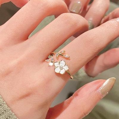 2026 Camellia Open Ring Women's Simple Minimalist Design Niche Senior Sense Adjustable Index Finger Fashion Hand Jewelry