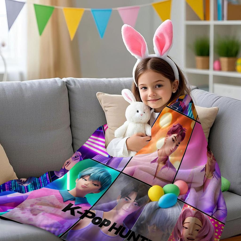 K Pop Flannel Blanket Demon Hunters Ultra Warm Soft Throw Blanket for Office Bedding Cover Plush Thin Quilt Holiday Decor Fans