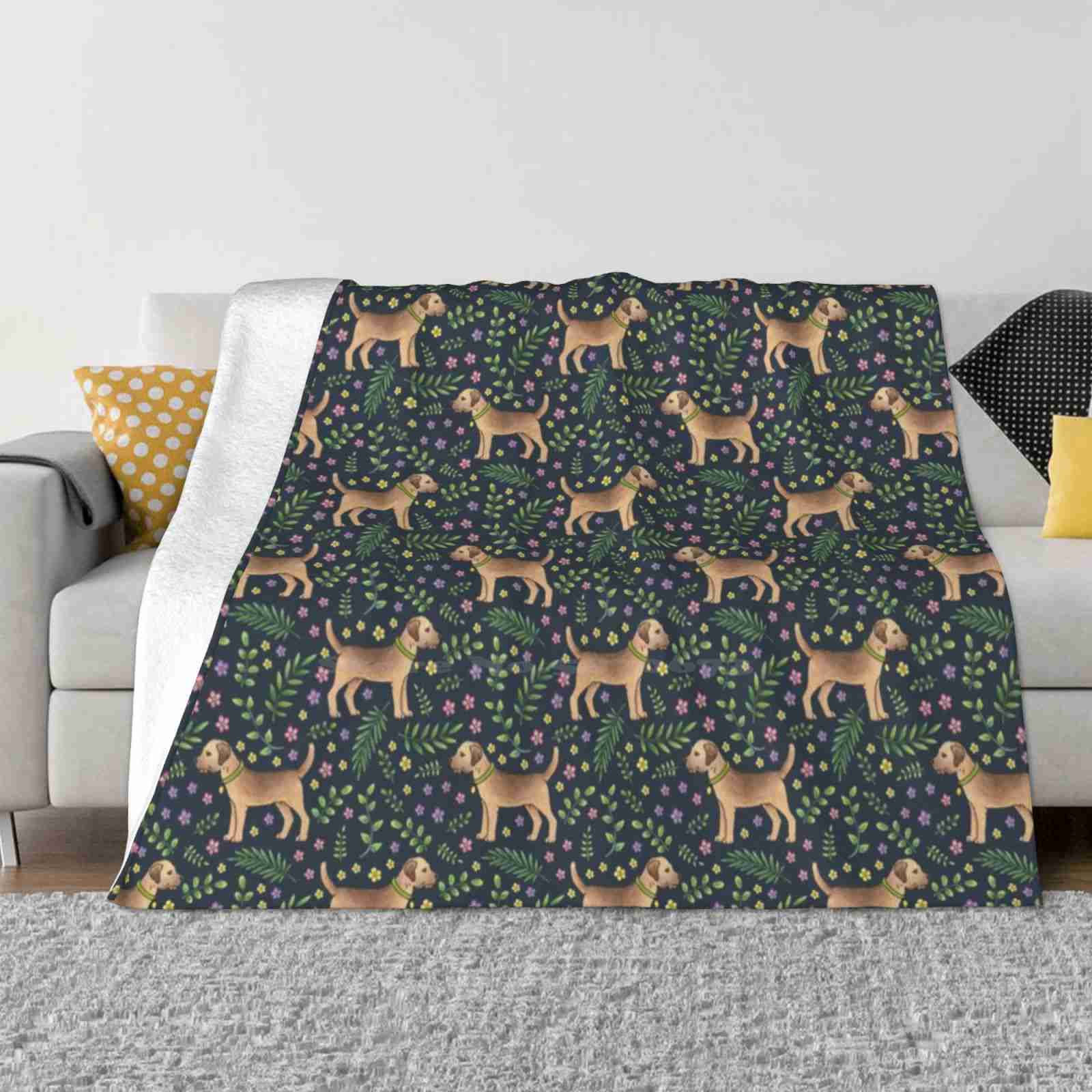 

Border Terriers Spring Floral On Navy-Pattern Top Quality Comfortable Bed Sofa Soft Blanket Dog Pet Animal Border Terrier Puppy 30x40in