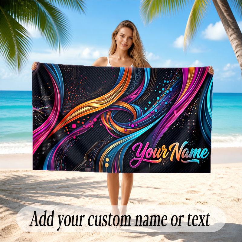 Abstract Geometric Theme Soft Beach Towel Personalized Custom Name Text Towel Portable for Beach Pool Travel