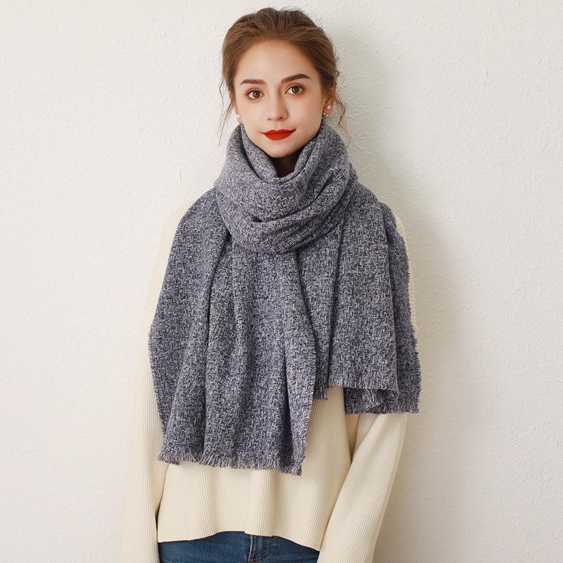 Autumn and Winter New Solid Color Fringed Imitation Cashmere Scarf Women's Winter Thickened Warm Shawl
