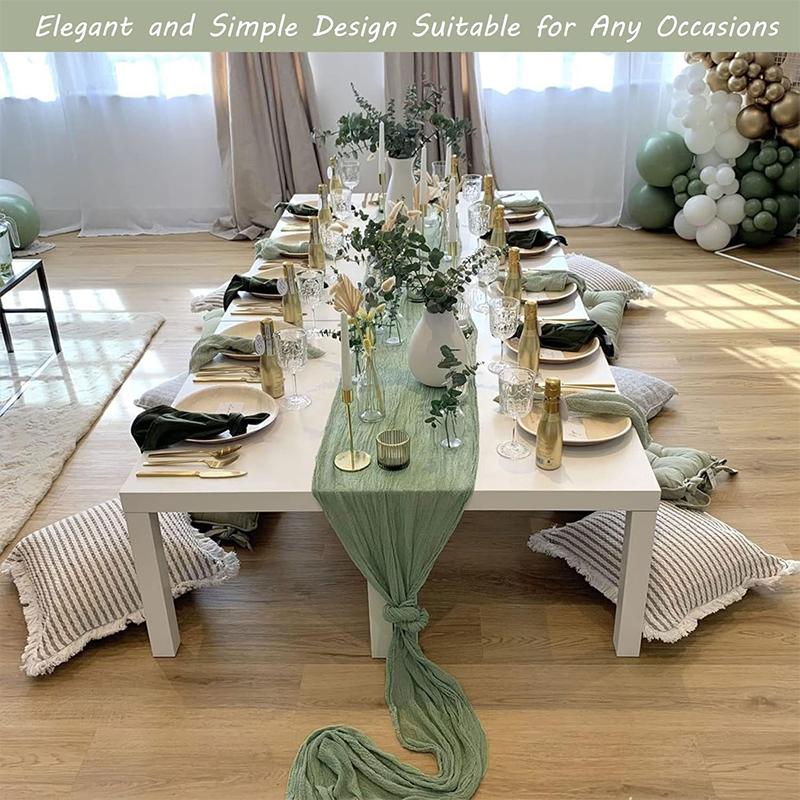 90*180CM 1Pcs Green Cheesecloth Table Long Runner Bohemian Gauze Tablecloth Decoration for Wedding Party Banquet Bride Shower