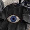 Sparkling Rhinestone Inlaid with Deep Blue Eye Print Retro Vintage Fashionable Women's -shirt Women's Short Sleeved T-shirts