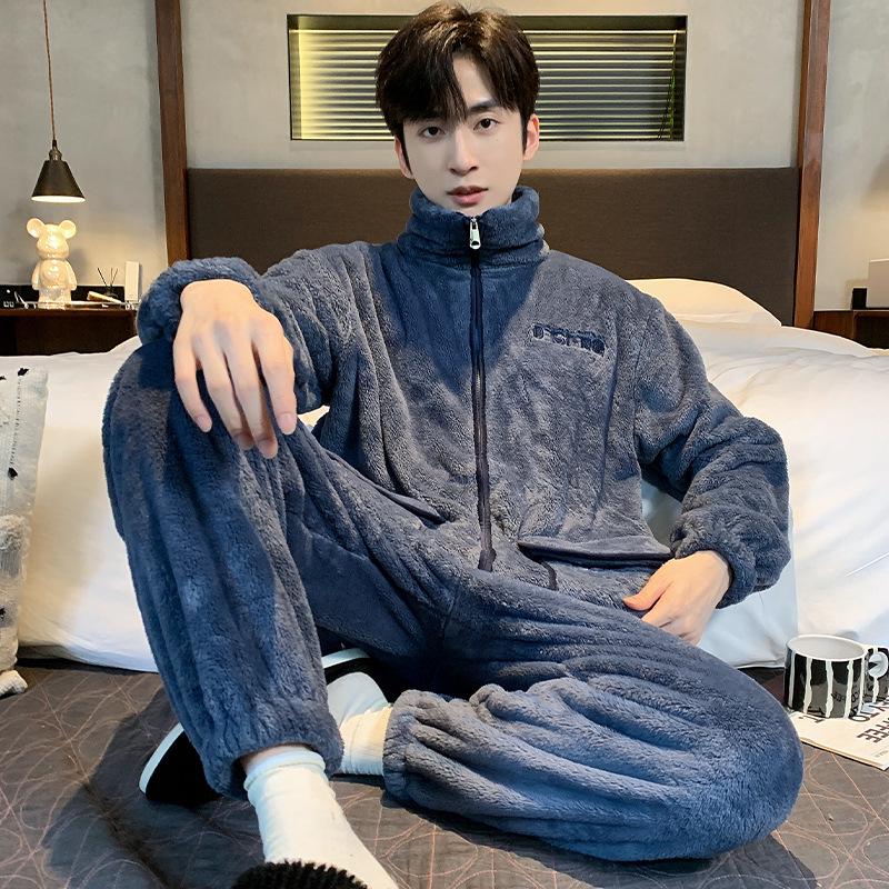 

Мужская фланелевая пижама большого размера - Толстый вельвет, Повседневная зимняя домашняя одежда 4XL (80-92.5 kg)