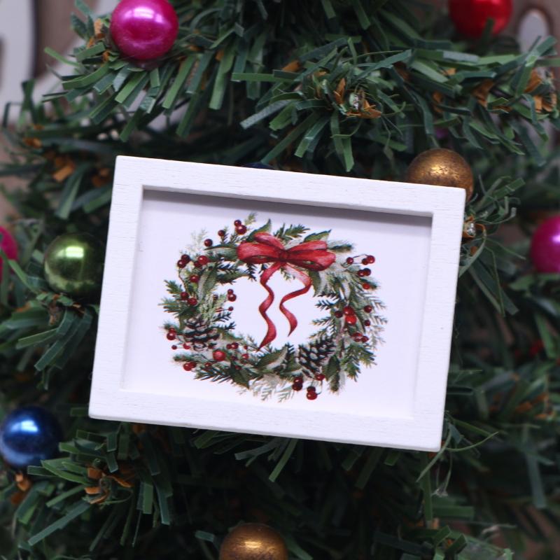 1/12 Dollhouse Mini Christmas Wall Mural Ornament Dollhouse Home Decoration Dolls House Micro Xmas Scene Photo Props