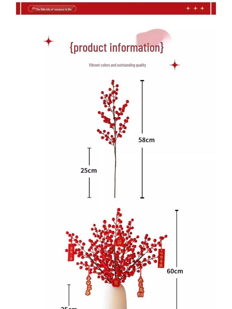 Winterberry Red Berries Artificial Flower Arrangement - New Year Housewarming Decoration for Living Room Ornaments