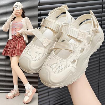 2025 New Summer Wear Fairy Sports Sandals Casual Breathable White Heightened Platform Bag Head Sandals Women's