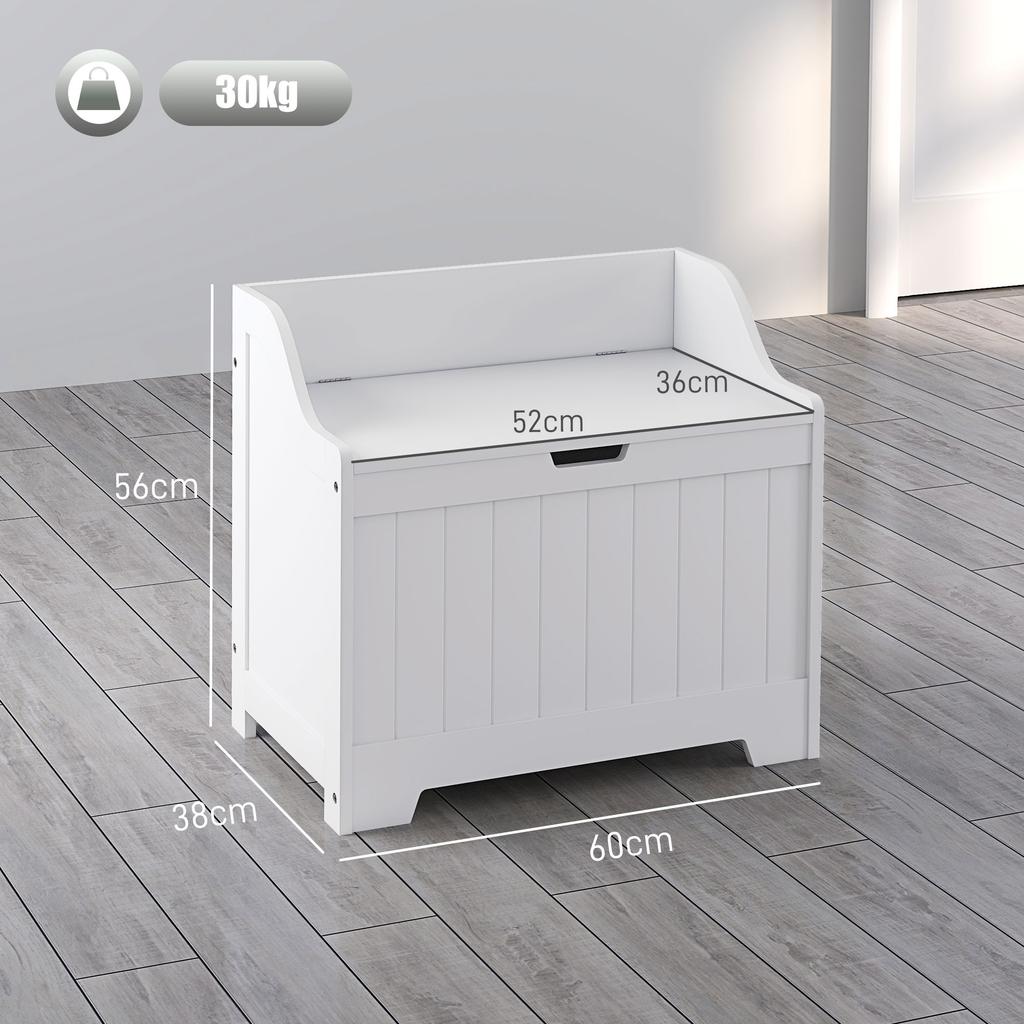 Wooden Storage Chest with Lid, White, 61L Capacity, Modern Design