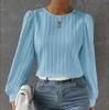 Fall Casual Solid Round Neck Long Sleeve Shirts White Women's Blouses Plus Size