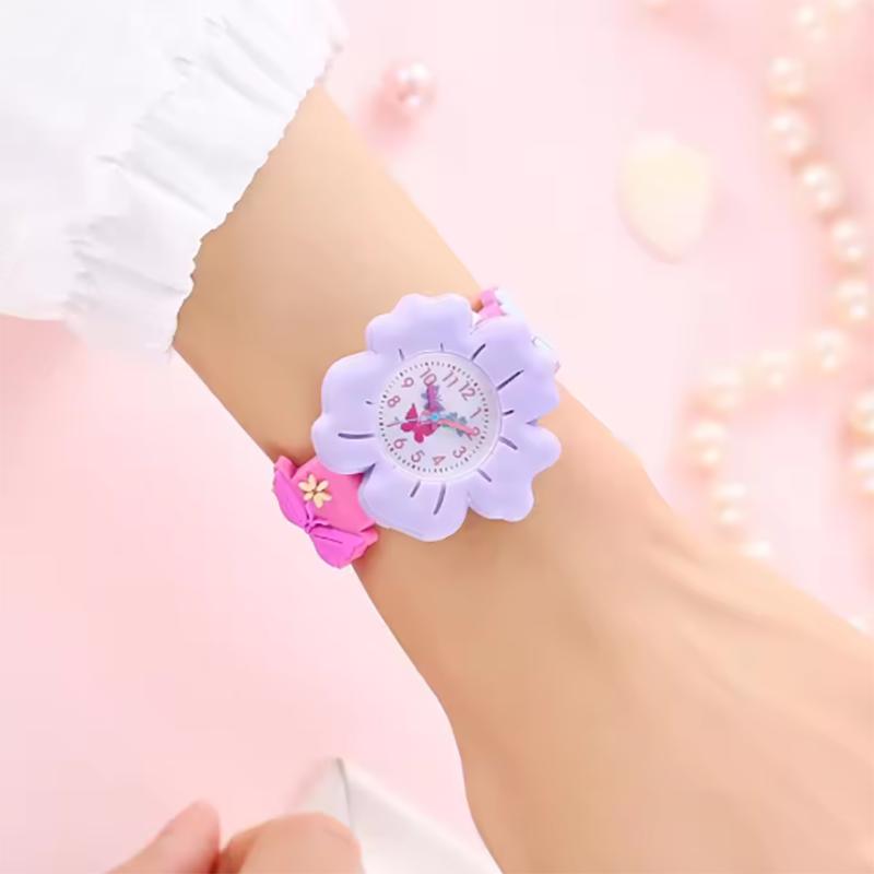 New Children's Flower Butterfly Cartoon Watch 3D Pattern PVC Soft Adhesive Skin friendly Children's Learning Watch