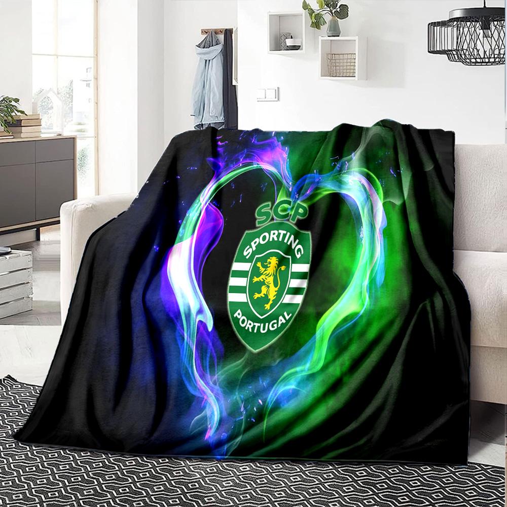 Sporting Portugal Crest Flannel Blanket, Soft Polyester, Modern Design, All-Season for Camping, Travel, Gifts for holidays or birthdays
