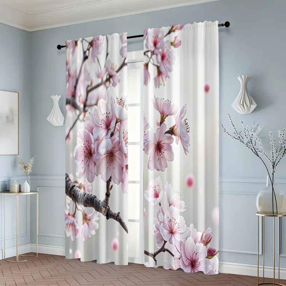 2pcs, Curtain Popular Watercolor Style Plum Blossom Versatile Fabric (without rod) Holiday Ldeal for Bedroom and Various Room