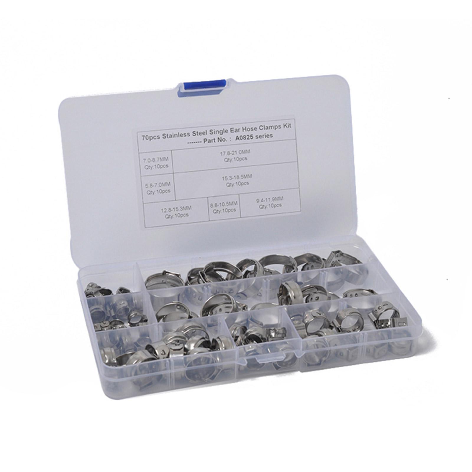 

70Pcs 7 Sizes Stainless Steel Single Ear Hose Clamps Crimp Hose Clamp Assortment Kit Ear Cinch Rings Crimp