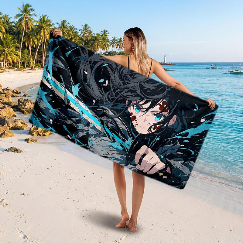 Demon Slayer Printed Swim Towel, Portable Water Absorbent Towel for Beach Camping Daily Bathroom Use