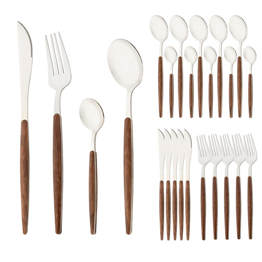 24Pcs Tableware Set Stainless Steel Dinnerware Knife Fork Spoon Dinner Flatware Kitchen Colorful Elegant Black Gold Cutlery Set