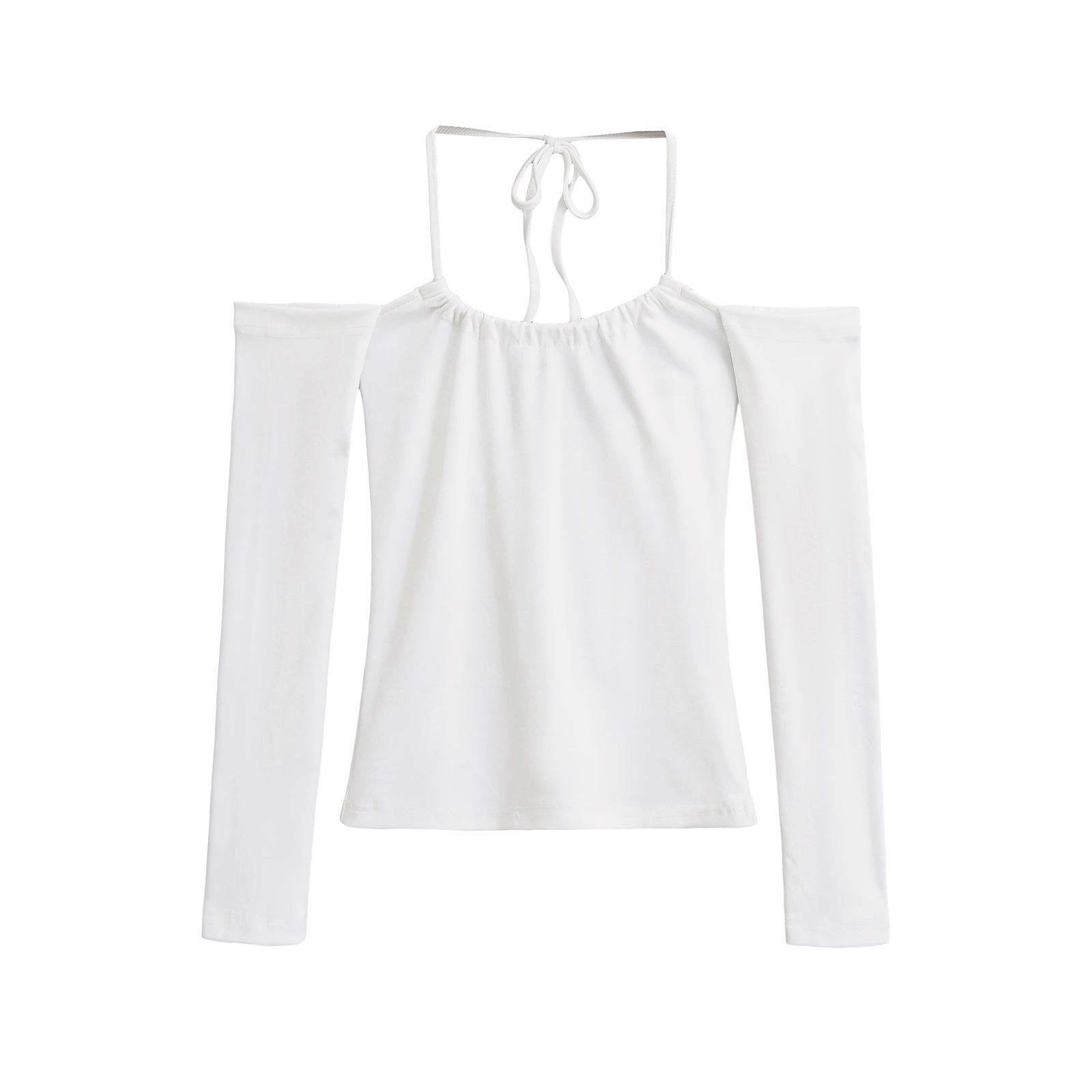 

Острая девушка футболка с открытыми плечами, халтер, завязками, длинными рукавами, весна/лето Small