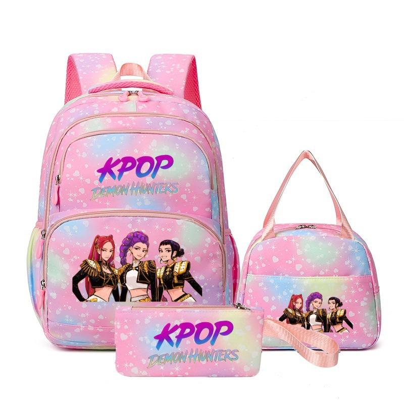 Girls' Group Printed Backpack, Teenage Girl Student Schoolbag, Children'S Large-Capacity Schoolbag Three-Piece Set