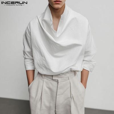 Oversized Men Swing Collar Long Sleeve Casual Loose Solid Tops Shirts