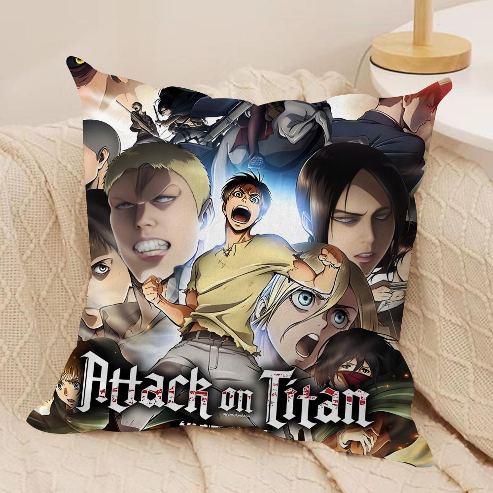 Anime AAttack On TitanS Cushion Cover Silky Short Plush Invisible Zipper Dustproof Sofa Pillow Case for Home Decor