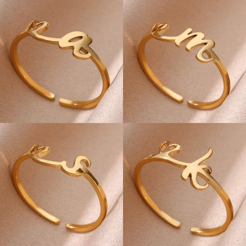 Hot-selling English letter ring gold cold wind simple love titanium steel women's ring adjustable