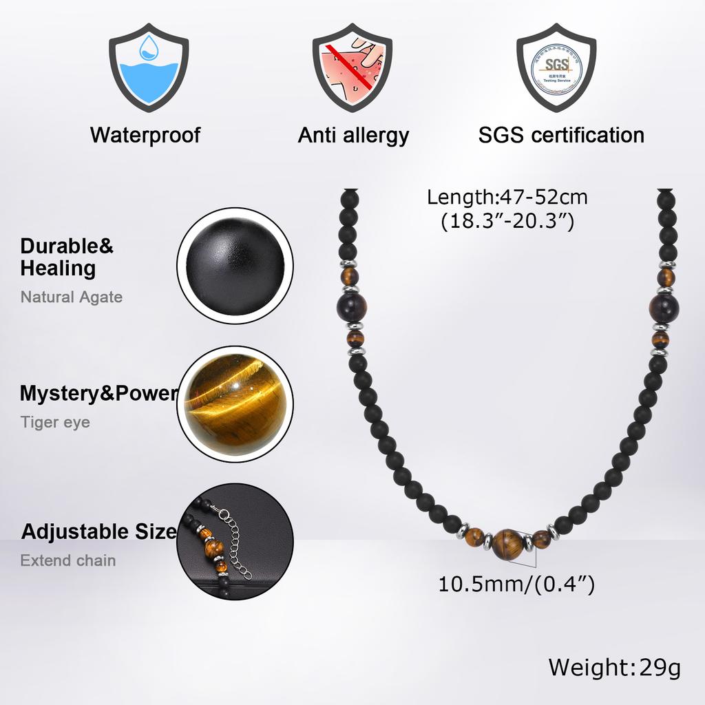 Vnox Classic Simple Black Beads Chain Necklaces for Men Women, Adjustable Beaded Collar, Matte Surface Stones Link Chain Choker