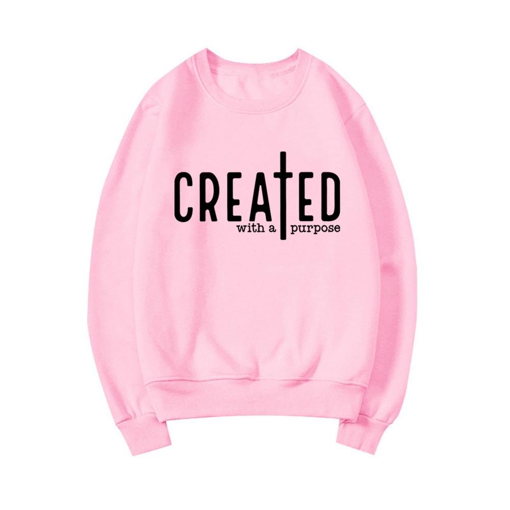 Created with A Purpose Sweatshirt Faith Hoodie Bible Saying Sweatshirt Unisex Long Sleeve Pullover Men Women Graphic Hoodies Top