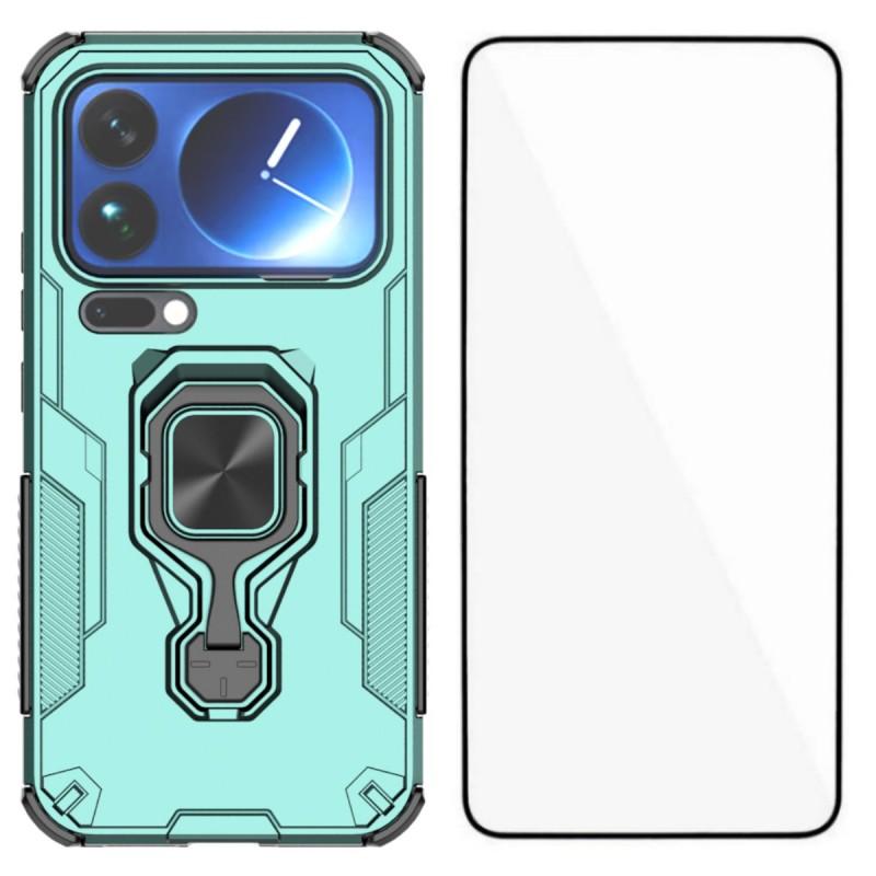 

For Xiaomi 17 Pro Phone Case WANLONFENG PC TPU Back Cover Kickstand with Tempered Glass