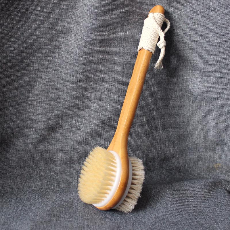 Yi Jian Jia 33CM Bamboo Horsehair Bath Brush with Soft Bristles - Exfoliating Back Scrubber and Massage Brush for Women