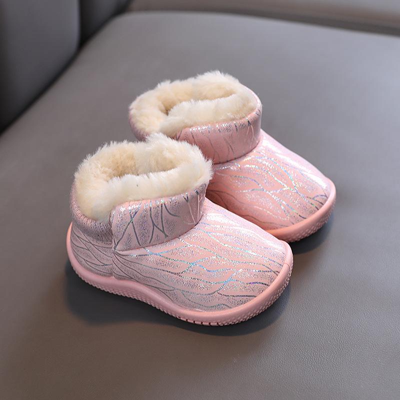 Winter Babyschuh Mädchen Warm Komfort Lauflernschuhe Samt Lässig Vielseitig Babyschuhe Rutschfest Schlicht Baumwollschuh Täglich Trendig Schneestiefel