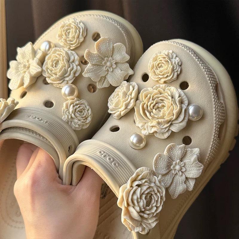 Clog-Schuh 15-teiliges Set -, Abnehmbare Schuhdekorationen für (Ohne Kette) one size beige