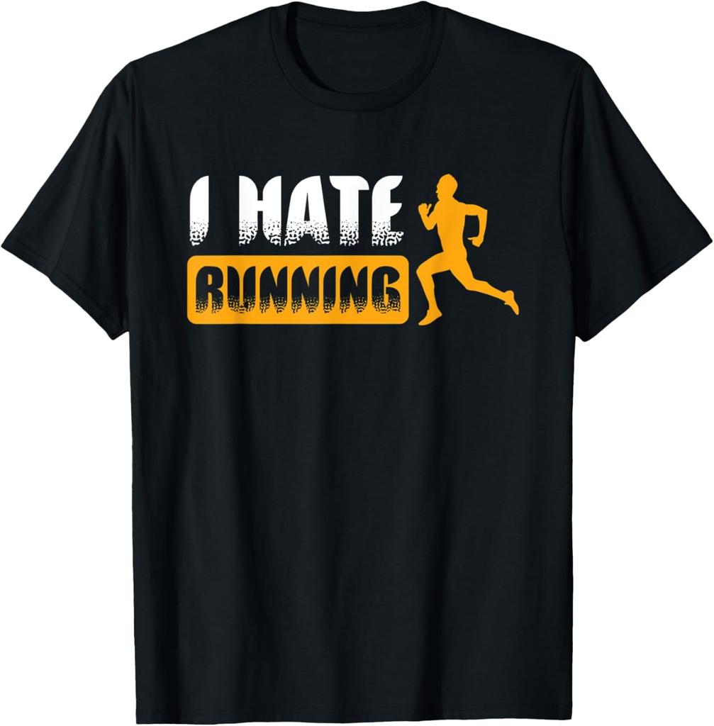 Funny Sarcastic Mens I Hate Running Tshirt Marathon Runner Fitness Workout Tee for Guys Cotton Printed Short Sleeve Shirts Y2k