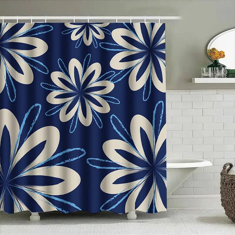 Blau-blumenförmiger Duschvorhang Moderne Dekoration Für Badezimmer Oder Küche