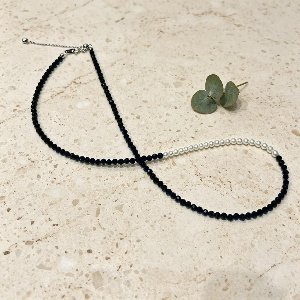 Natural freshwater pearl black spinel necklace women's s911 sterling silver sweet cool wind collarbone chain accessories light luxury high sense