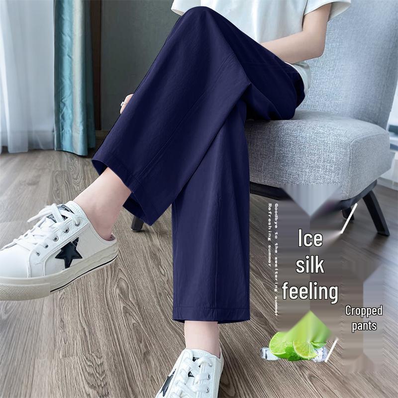

2026 Women s Plus Size Quick-Dry Ice Silk High-Waist Cropped Casual Pants L (recommended for 100-120 Jin)