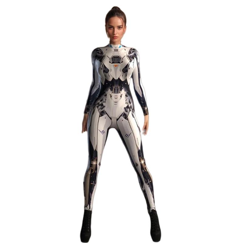 

Взрослый Костюм Кибер-Робота на Хэллоуин Косплей Карнавальная Вечеринка Женщины Мужчины 3D Цифровая Печать Комбинезон Наряд S серый