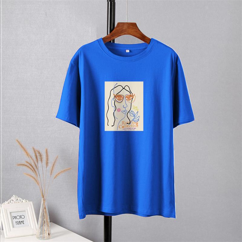 Shellsuning Summer New Aesthetic Printed Tshirts for Women 100% Cotton Vintage Short Sleeves Basic Tees Oversize Top Korean Casual Harajuku Tops