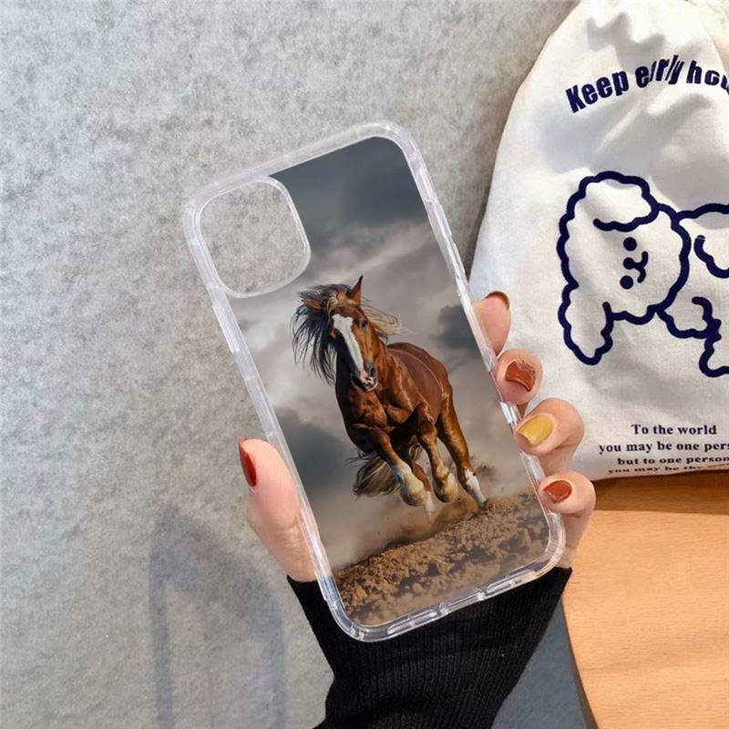 running horse pattern Phone Case Transparent soft For iphone 12 11 13 7 8 6 s plus x xs xr pro max mini